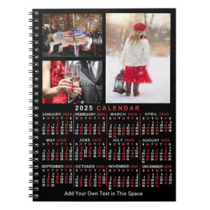 Cuaderno Calendario Mensual del Año 2025 Negro Personalizad