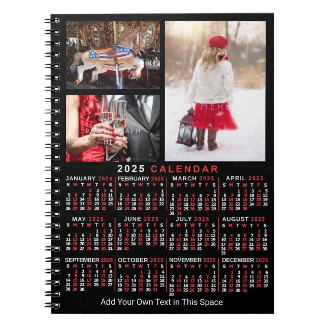 Cuaderno Calendario Mensual del Año 2025 Negro Personalizad (Frente)