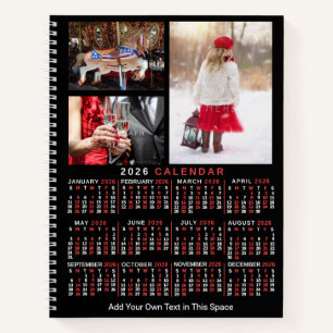 Cuaderno Calendario mensual del año 2026 negro personalizad