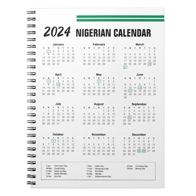 Cuaderno Calendario Nigeriano de 2024 (Frente)