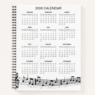 Cuaderno Calendario Simple 2026 con Notas Musicales   