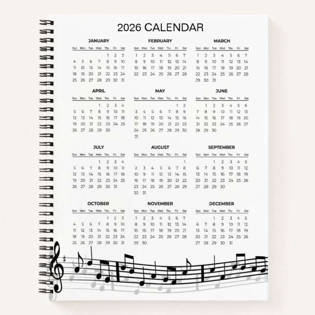 Cuaderno Calendario Simple 2026 con Notas Musicales |  (Anverso)