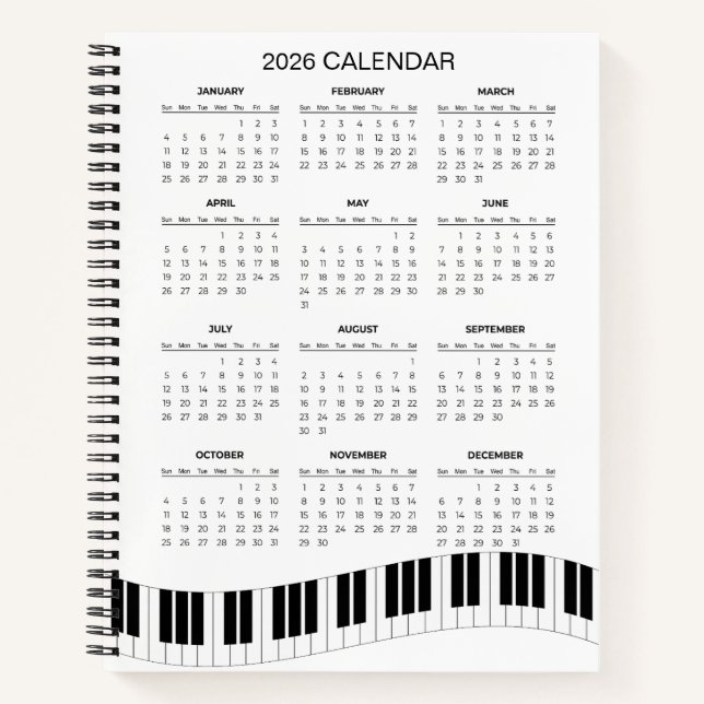 Cuaderno Calendario Simple 2026 con Teclas de Piano |  (Anverso)