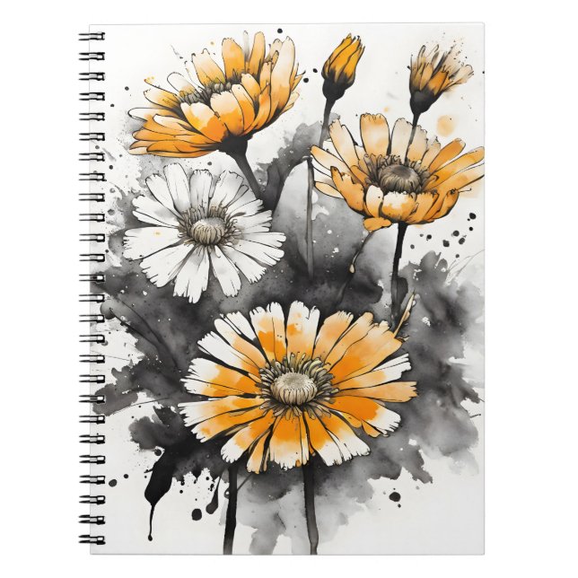 Cuaderno Caléndula - Flores de acuarela (Frente)
