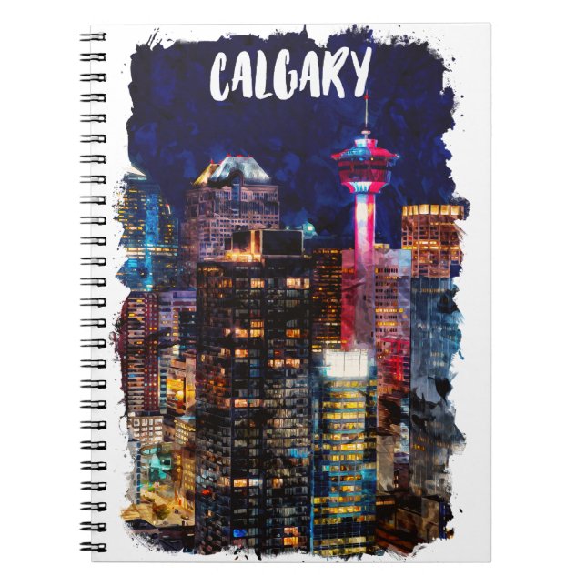 Cuaderno Calgary Alberta Skyline Por Noche (Frente)