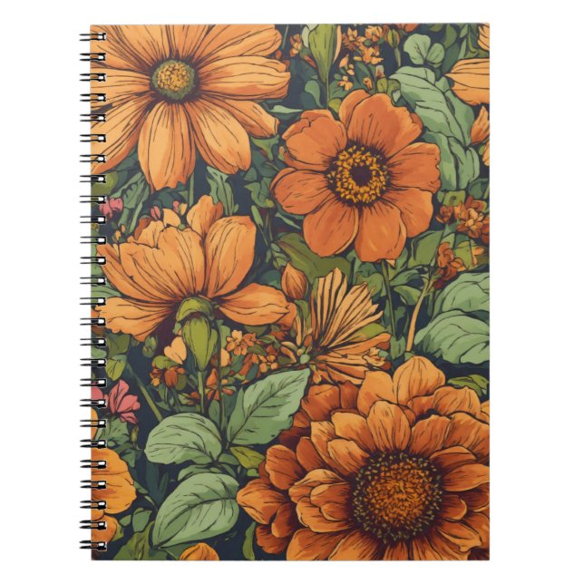 Cuaderno Cálido tapiz floral naranja (Frente)
