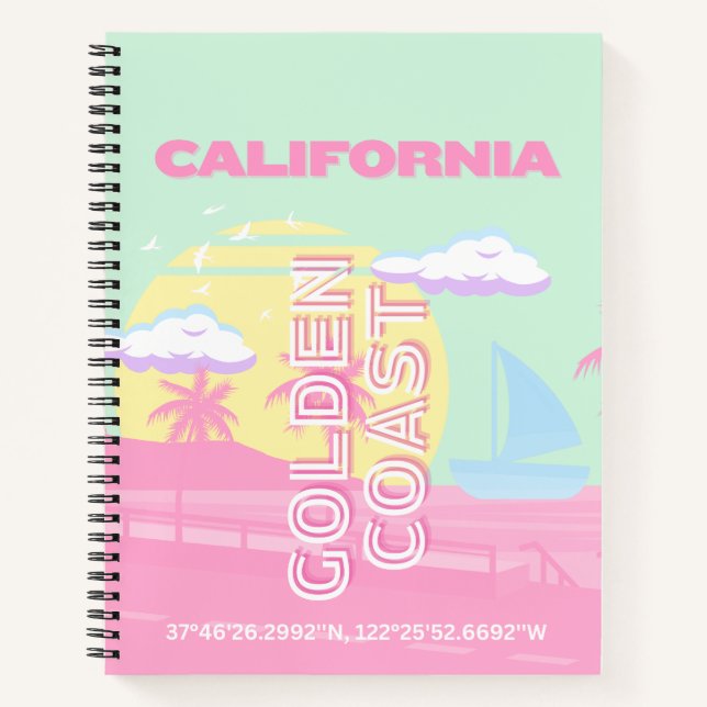 Cuaderno California, Beach, Travel Art, Preppy (Anverso)