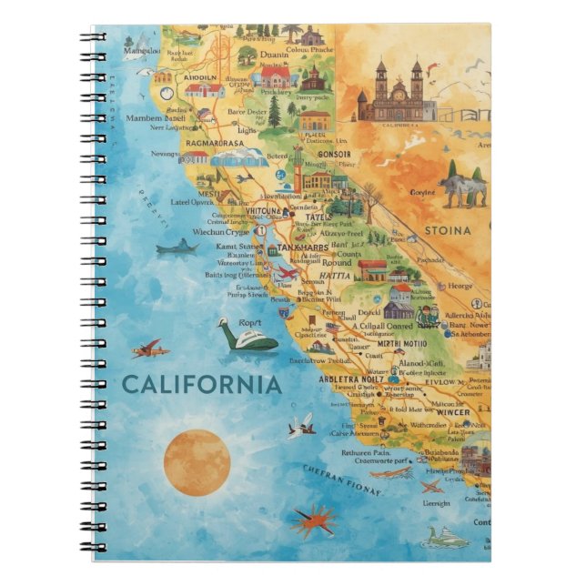 Cuaderno California Illustrated Watercolor Map Art (Frente)