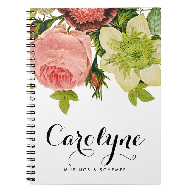 Cuaderno Caligrafía de flores botánicas vintage personaliza (Frente)