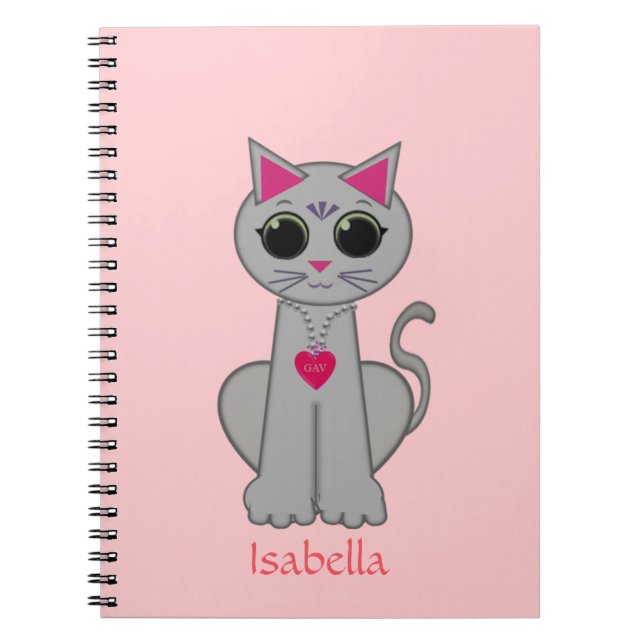 Cuaderno Caligrafía de gatos y nombres grises en rosa (Frente)