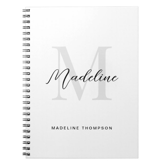Cuaderno Caligrafía de guión minimalista monograma en blanc (Frente)