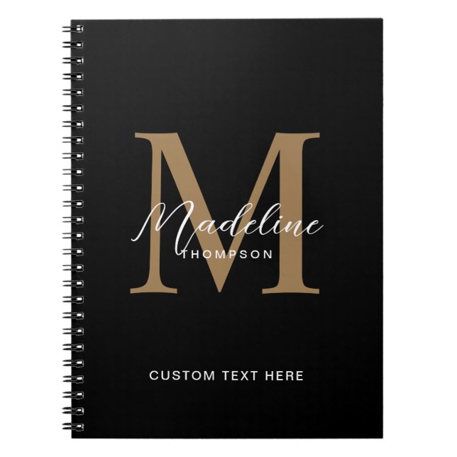 Cuaderno Caligrafía de llamada mínima Monograma negro oro (Frente)