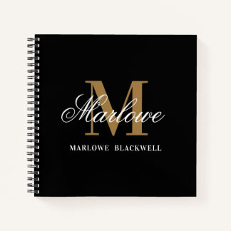 Cuaderno Caligrafía de monograma de oro negro elegante