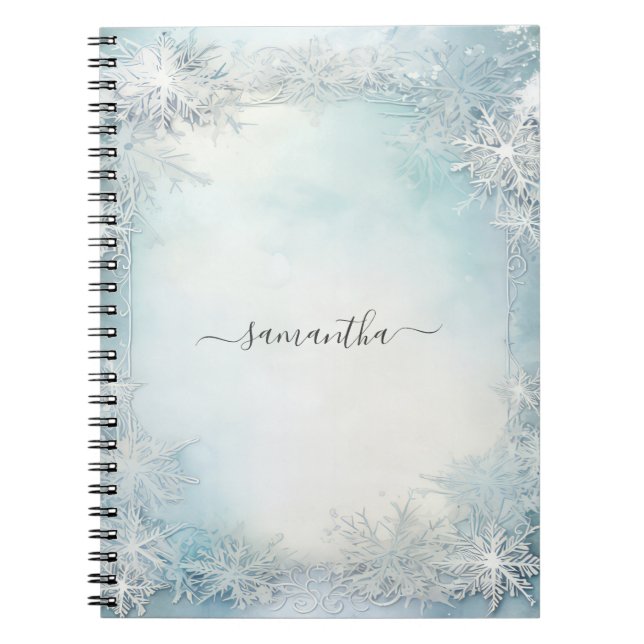 Cuaderno Caligrafía Personalizada Copo de Nieve Azul Blanco (Frente)