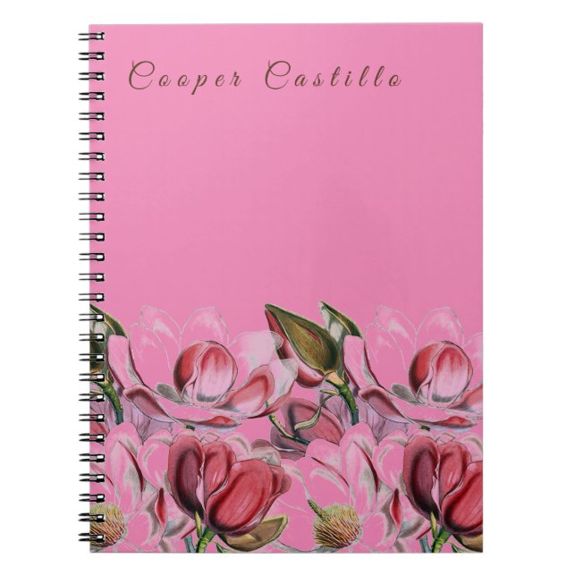 Cuaderno Caligrafía profesional simple rosa Magnolias (Frente)