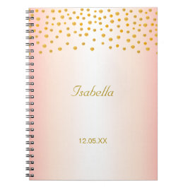 Cuaderno Caligrafía y confeti dorado sobre rosa oro