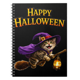 Cuaderno Call tabby witch kitten whimsical happy Halloween