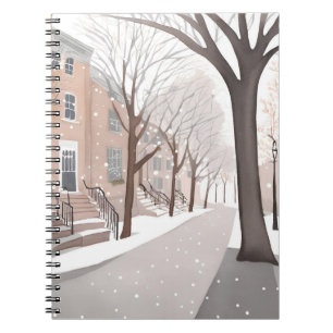 Cuaderno Calle de Brownstone   Acuarela de invierno nevado