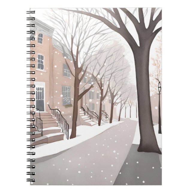 Cuaderno Calle de Brownstone | Acuarela de invierno nevado (Frente)