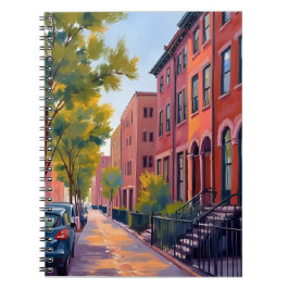 Cuaderno Calle de Brownstone Ciudad | Acuarela de ladrillo 