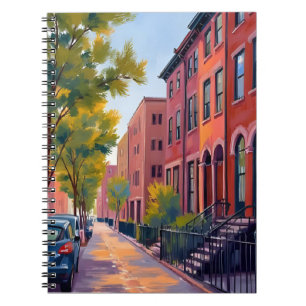 Cuaderno Calle de Brownstone Ciudad   Acuarela de ladrillo 