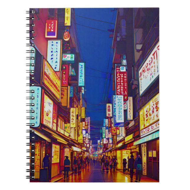 Cuaderno Calle de la ciudad japonesa por la noche (Frente)