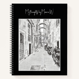 Cuaderno Calle estrecha italiana - arte a lápiz en blanco y