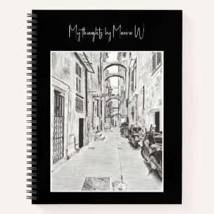 Cuaderno Calle estrecha italiana - arte a lápiz en blanco y