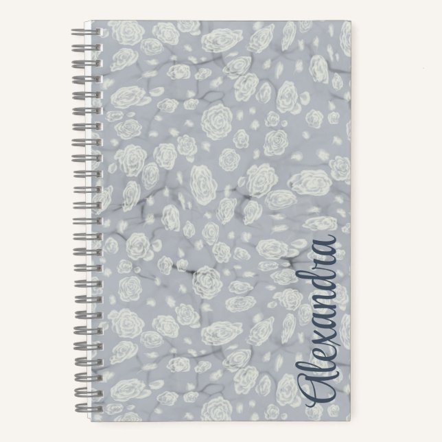 Cuaderno Calming Dusty Blue Bullet Journal with White Roses (Anverso)