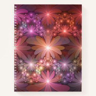 Cuaderno Cama de flores colorido arte fractal abstracto bri
