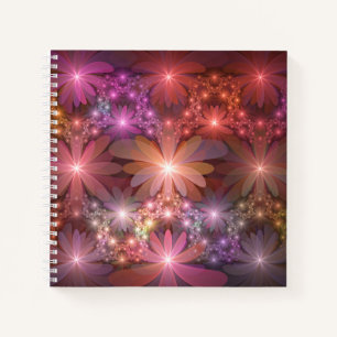 Cuaderno Cama De Flores Colorido Brillante Arte Fractal Abs
