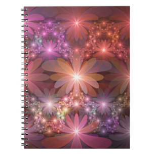 Cuaderno Cama De Flores Colorido Brillante Arte Fractal Abs