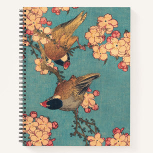 Cuaderno Camachuelo de Hokusai y Flor de Cerezo Ave Vintage