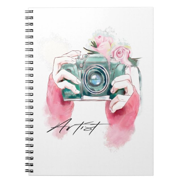 Cuaderno Cámara acuarela con portátil rosa (Frente)