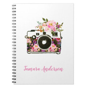 Cuaderno Cámara floral de moda del oro color de rosa rosado