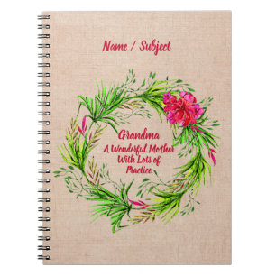 Cuaderno Cambiar nombre Añadir texto Abuela Floral rosa Bo