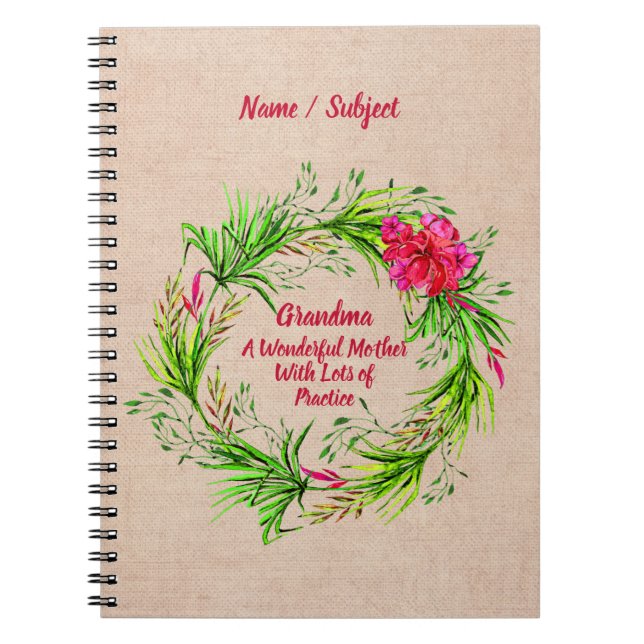 Cuaderno Cambiar nombre Añadir texto Abuela Floral rosa Boh (Frente)