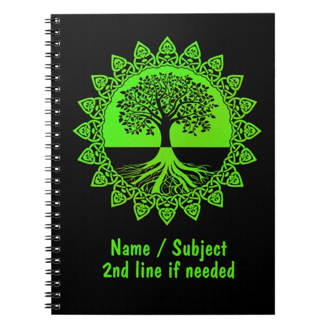 Cuaderno Cambiar nombre de texto - Árbol celta verde de vid (Frente)
