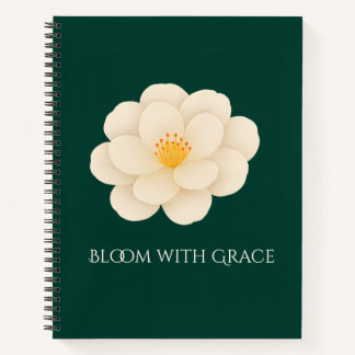 Cuaderno Camelia Floral Blanca Elegante Botánica Verde Oscu