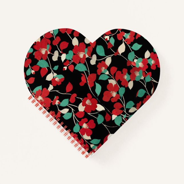 Cuaderno CAMELÍES ROJOS, VERDE BLANCA DEJA Floral NEGRA Osc (Anverso)