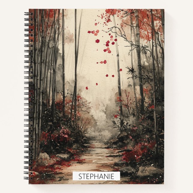 Cuaderno Camino de Bambú Otoñal Lavado con Tinta (Anverso)