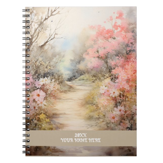 Cuaderno Camino de flores rosas (Frente)