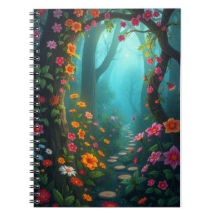 Cuaderno Camino de los bosques mágicos con flores silvestre