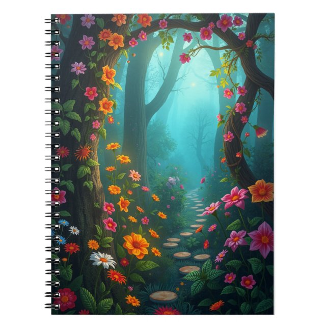Cuaderno Camino de los bosques mágicos con flores silvestre (Frente)