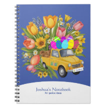 Camión amarillo personalizado con flores de huevos