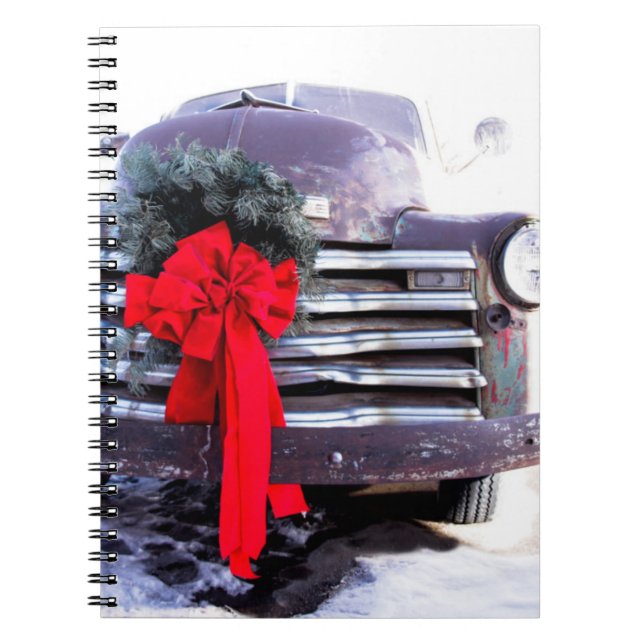 Cuaderno Camión antiguo con corona navideña festiva (Frente)