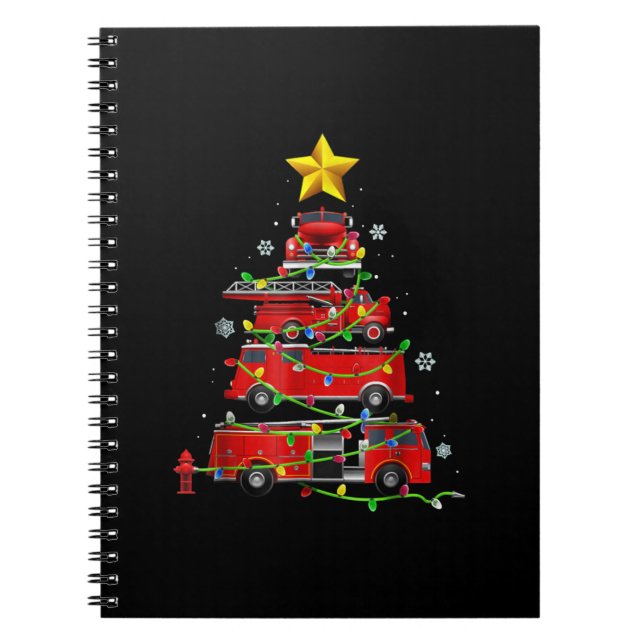 Cuaderno Camión de bomberos árbol de Navidad hombres mujere (Frente)