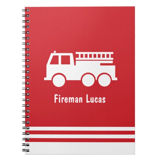 Cuaderno Camión de Bomberos Little Boy con Nombre Rojo y Bl (Frente)