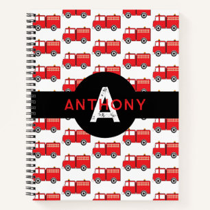 Cuaderno Camión de bomberos rojo niños monograma nombre esc
