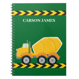 Cuaderno Camión de construcción para niños verde personaliz